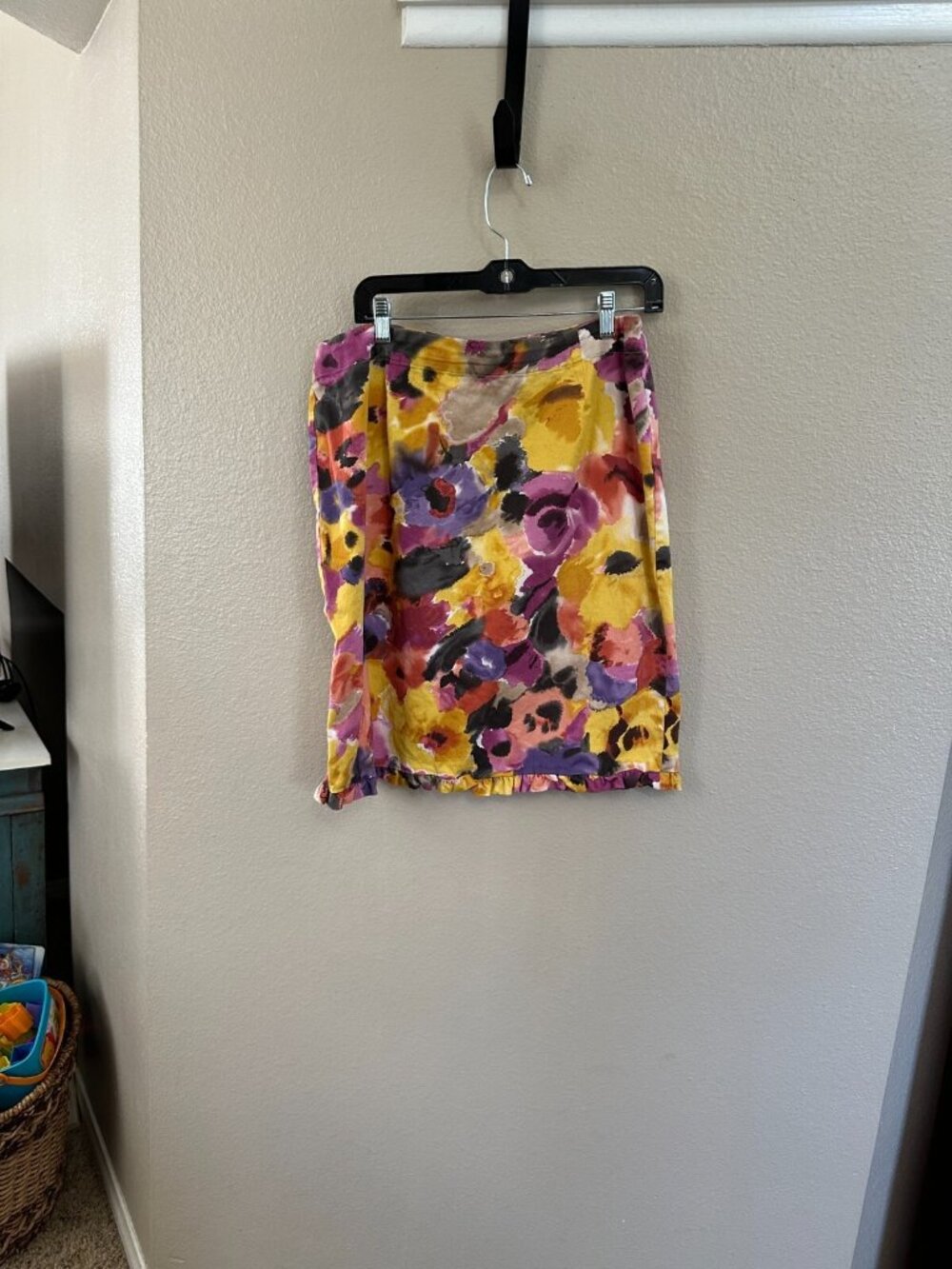 Sunny Leigh Womens Floral Watercolor Skirt 14 Ruffle Hem Cotton Blend Multicolor